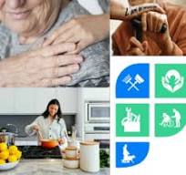 Activités de soin, cuisine et écologie, représentant divers aspects de la vie quotidienne.